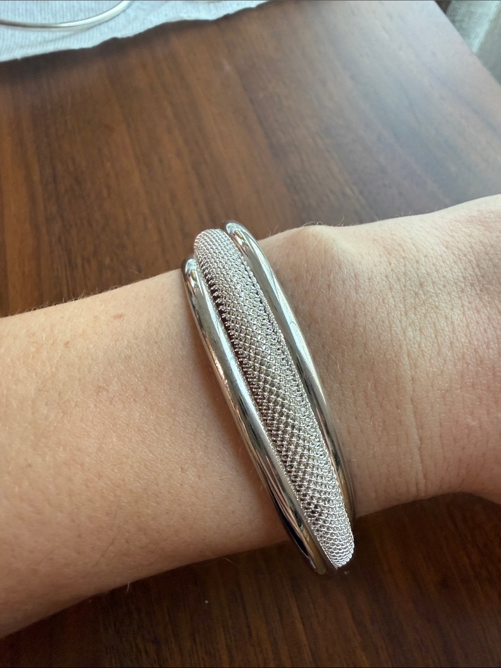 Silver Mesh and Polished Cuff Bracelet